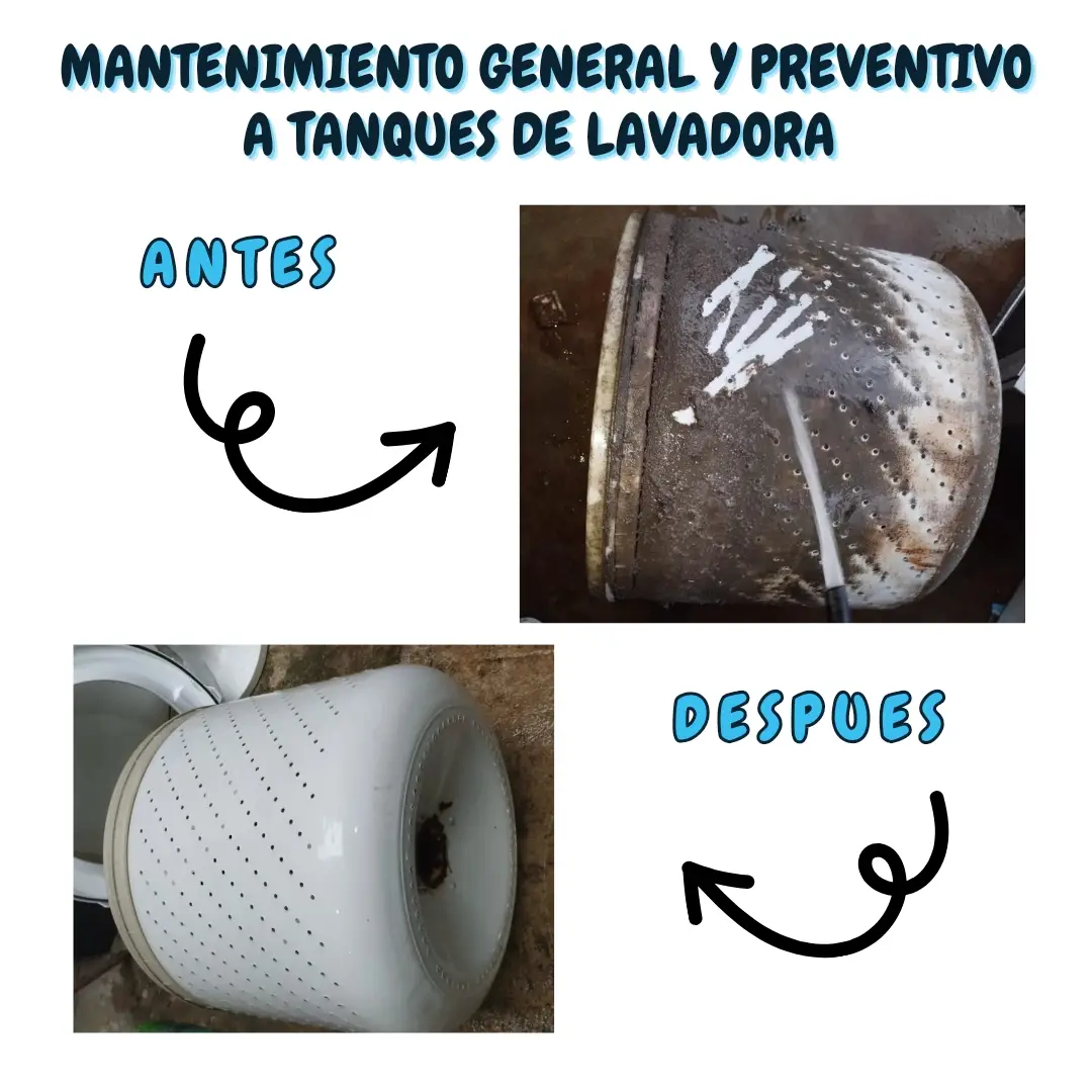 Mantenimiento preventivo de tanque de lavadora, limpieza a fondo.