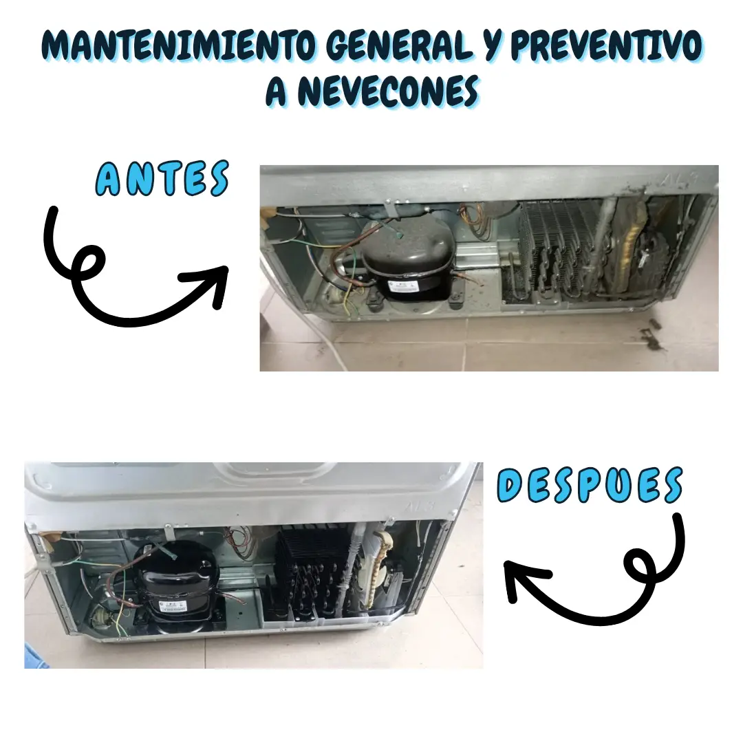 Mantenimiento preventivo de nevecones, antes y después de la limpieza.