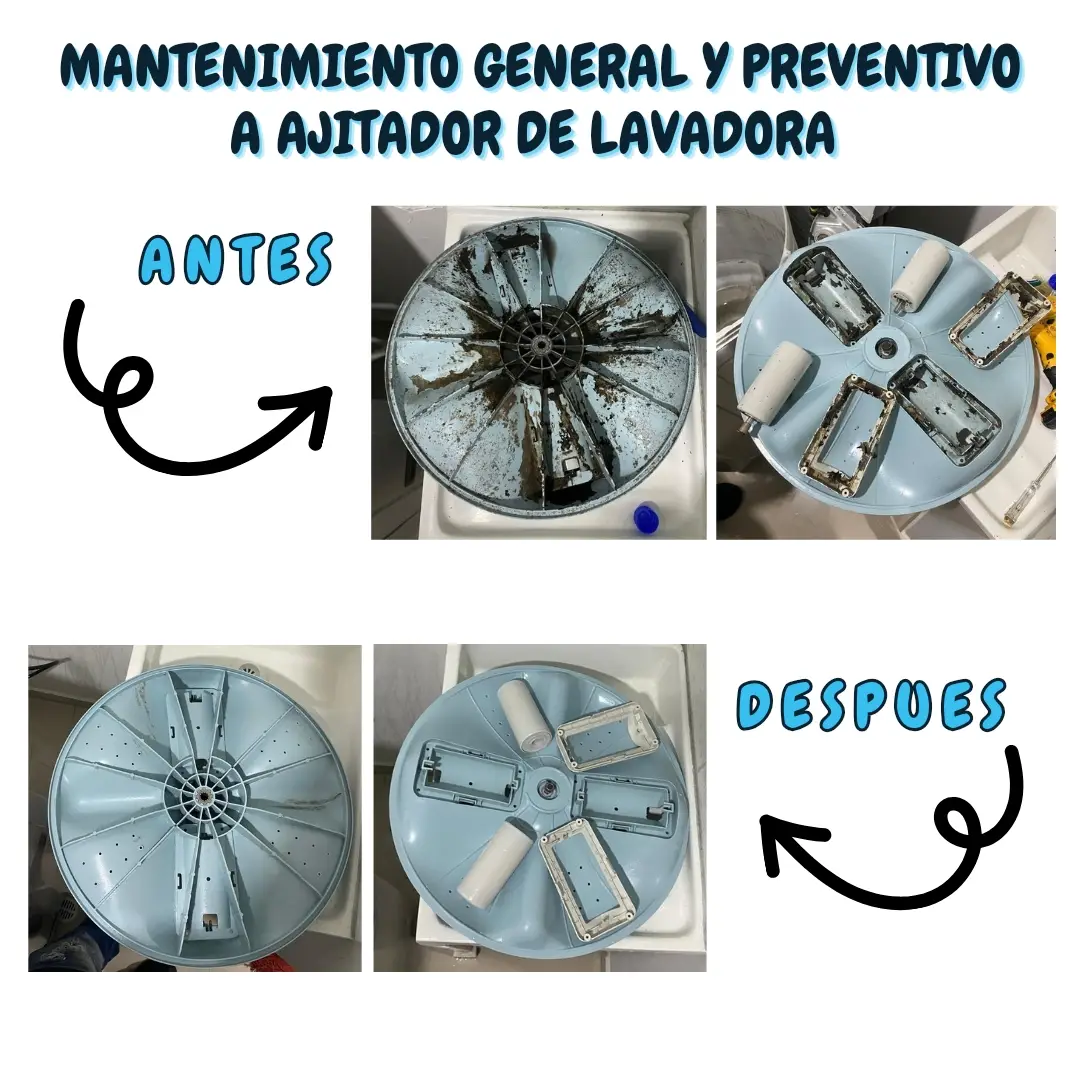 Mantenimiento preventivo de agitador de lavadoras, antes y después.