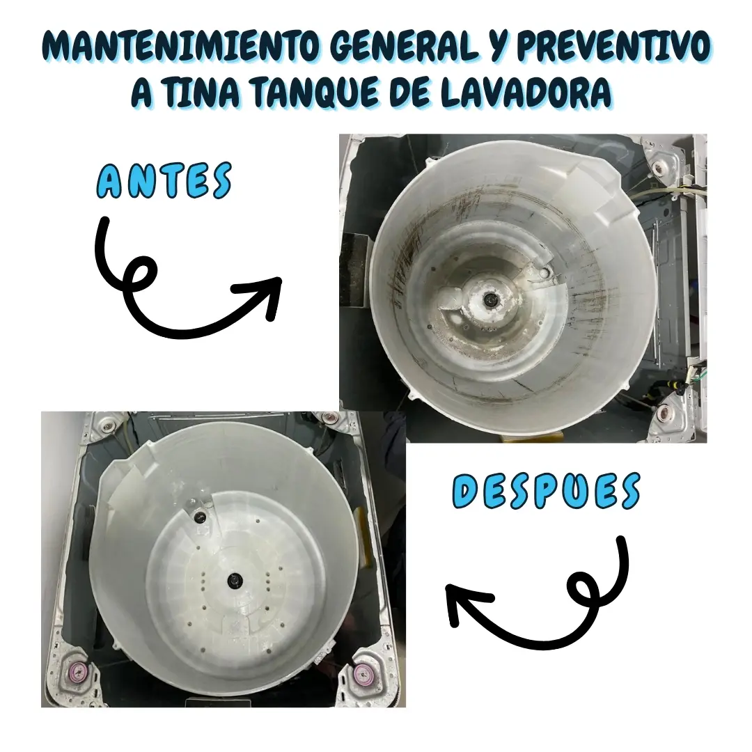 Mantenimiento preventivo de tina de lavadora, limpieza completa.