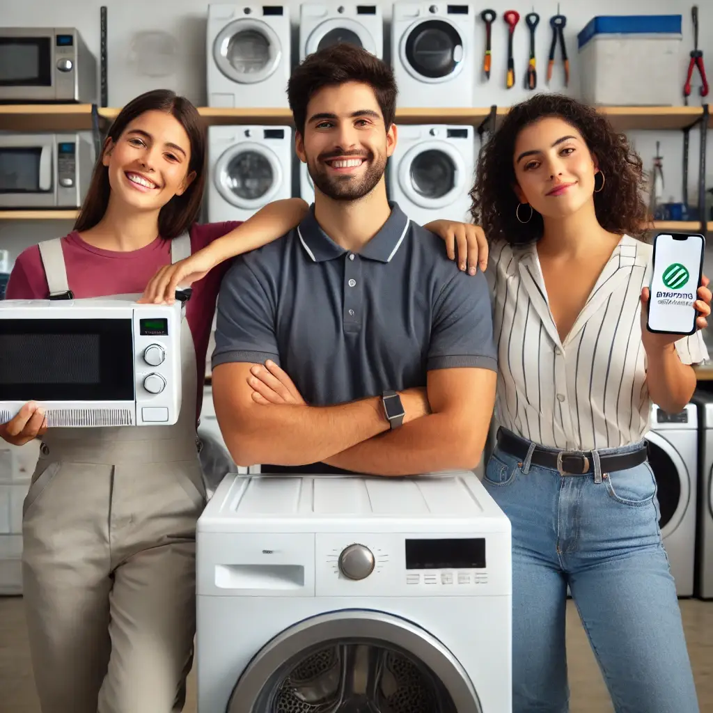 Equipo de Reparación al Instante con electrodomésticos, listos para ofrecer servicios técnicos.