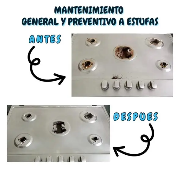 Antes y después de la limpieza de estufa, mantenimiento general y preventivo