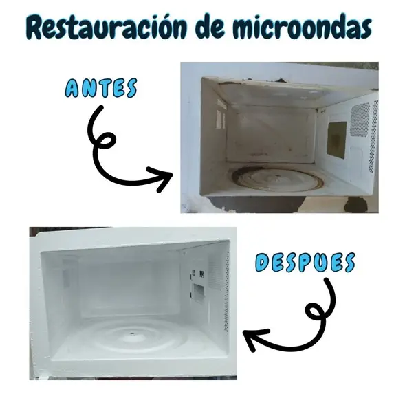 Restauración de microondas, antes y después del proceso.