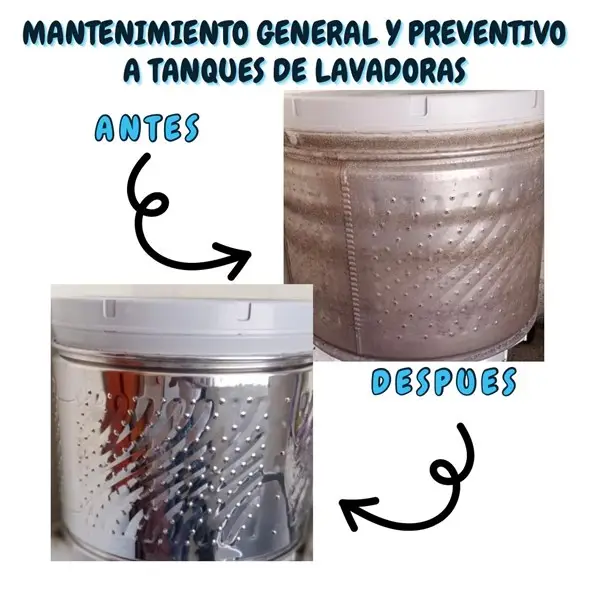 Mantenimiento preventivo de tanque de lavadora, limpieza a fondo.